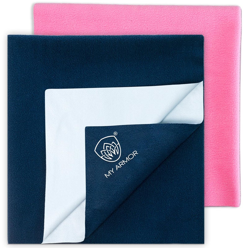 MY ARMOR Baby Dry Sheet for New Born Baby, Anti-Piling Waterproof Mattress Protector for Bed (Quick Drying/Extra Absorbent Dry Sheet for Bed) - Pack of 2 (Large (100cm x 140cm) (Pink & Royal Blue) - Image 1