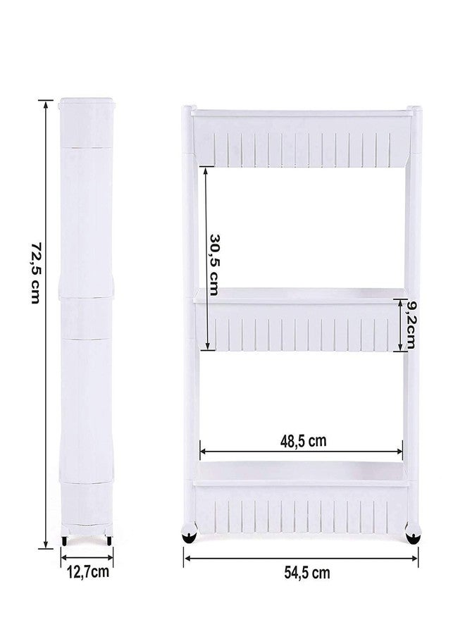 Aktnil Multilayer Space Saving Storage Organizer Rack Shelf with Moving Wheels, Slim Trolley Rack for Kitchen, Bathroom, Bedroom.(3 Layer)(White)(Size:- 54x12x72 cm)(Plastic) - Image 4