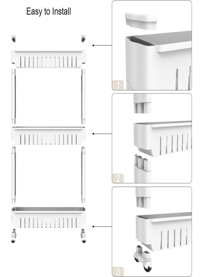 Aktnil Multilayer Space Saving Storage Organizer Rack Shelf with Moving Wheels, Slim Trolley Rack for Kitchen, Bathroom, Bedroom.(3 Layer)(White)(Size:- 54x12x72 cm)(Plastic) - Image 3
