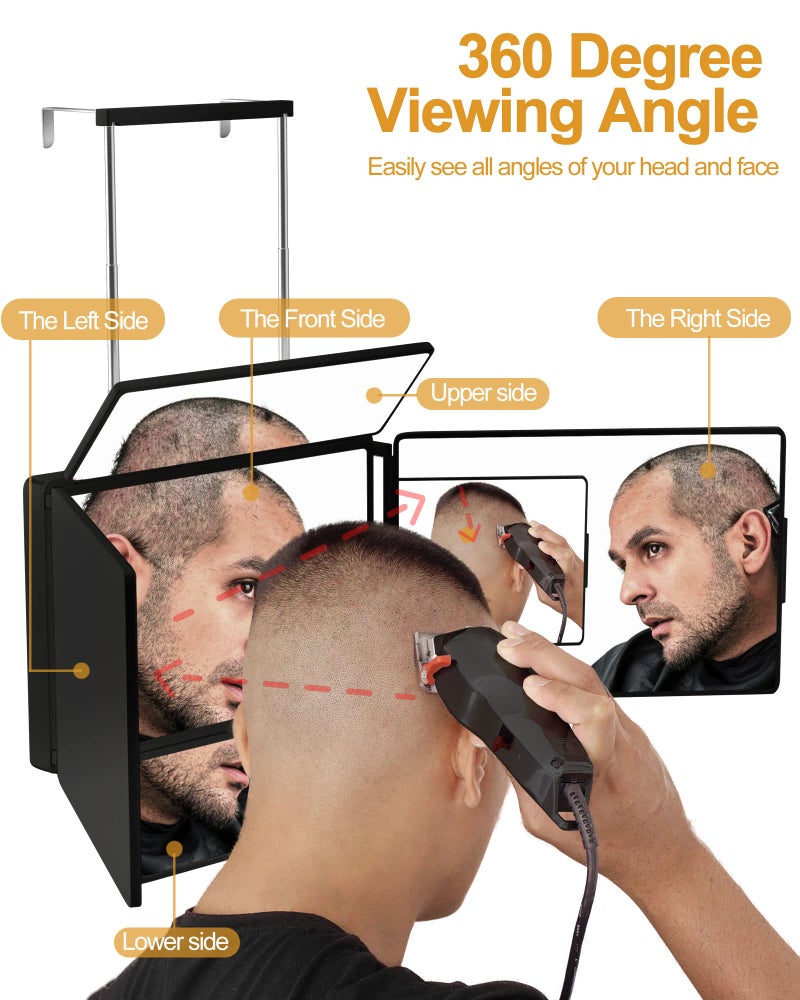 Aokoka 5 Way Mirror for Self Hair Cutting & Shaving, 360 Makeup Mirror with Height Adjustment for Braiding & Styling (Black) - Image 3