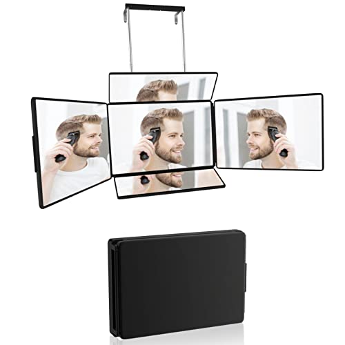 Aokoka 5 Way Mirror for Self Hair Cutting & Shaving, 360 Makeup Mirror with Height Adjustment for Braiding & Styling (Black) - Image 1