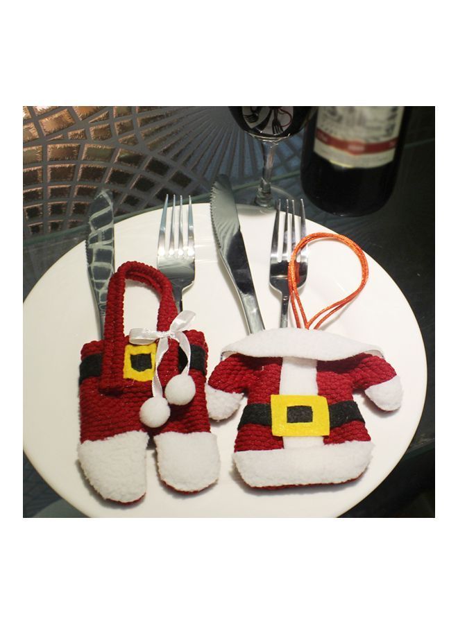 نيبمينينت طقم حامل أدوات المائدة مزين على شكل معطف وبنطال سانتا، مكون من 6 قطع أحمر / أبيض أصفر 11x11x5سنتيمتر - Image 3