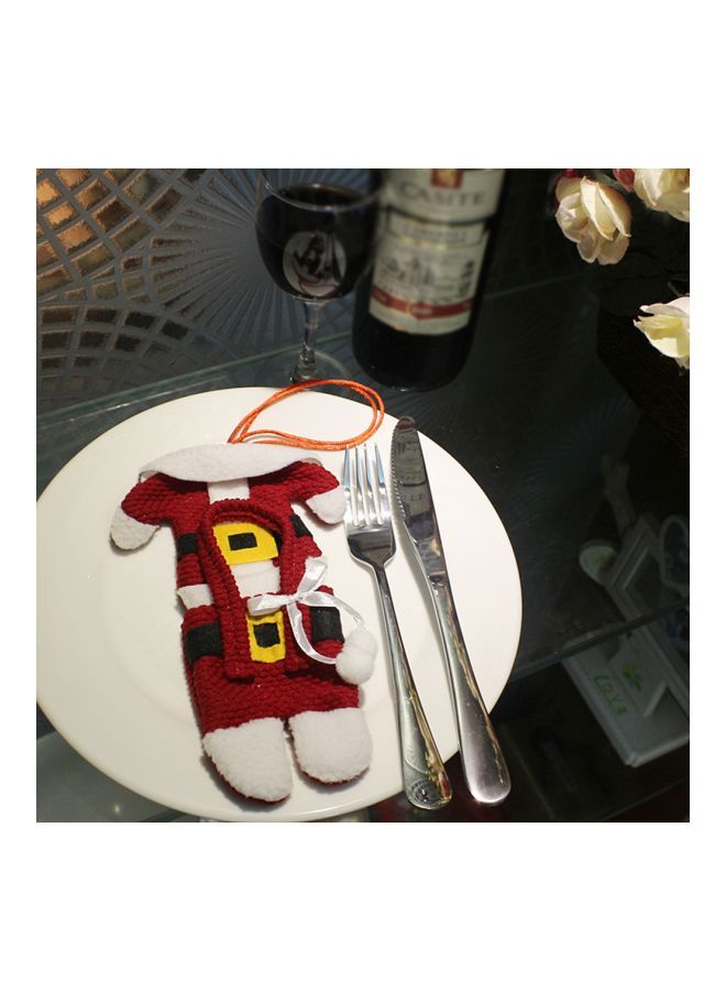 نيبمينينت طقم حامل أدوات المائدة مزين على شكل معطف وبنطال سانتا، مكون من 6 قطع أحمر / أبيض أصفر 11x11x5سنتيمتر - Image 2