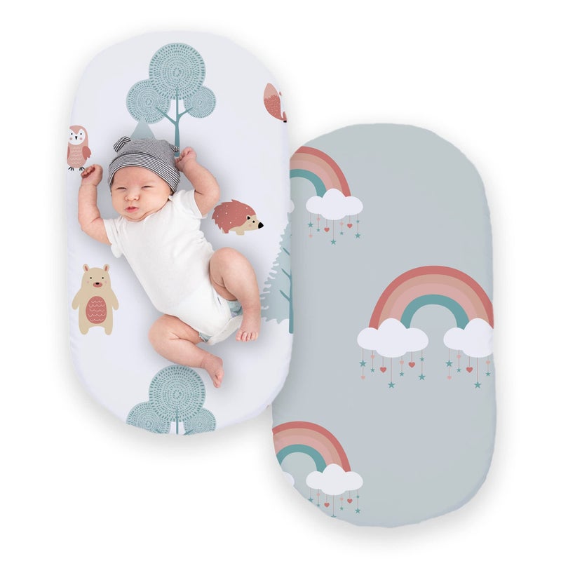 JumpOff Jo 2Pack Hypoallergenic Fitted Bassinet Sheet for Baby Boys Girls Rectangular Hourglass Oval Crib Compatible Soft Breathable Machine Washable