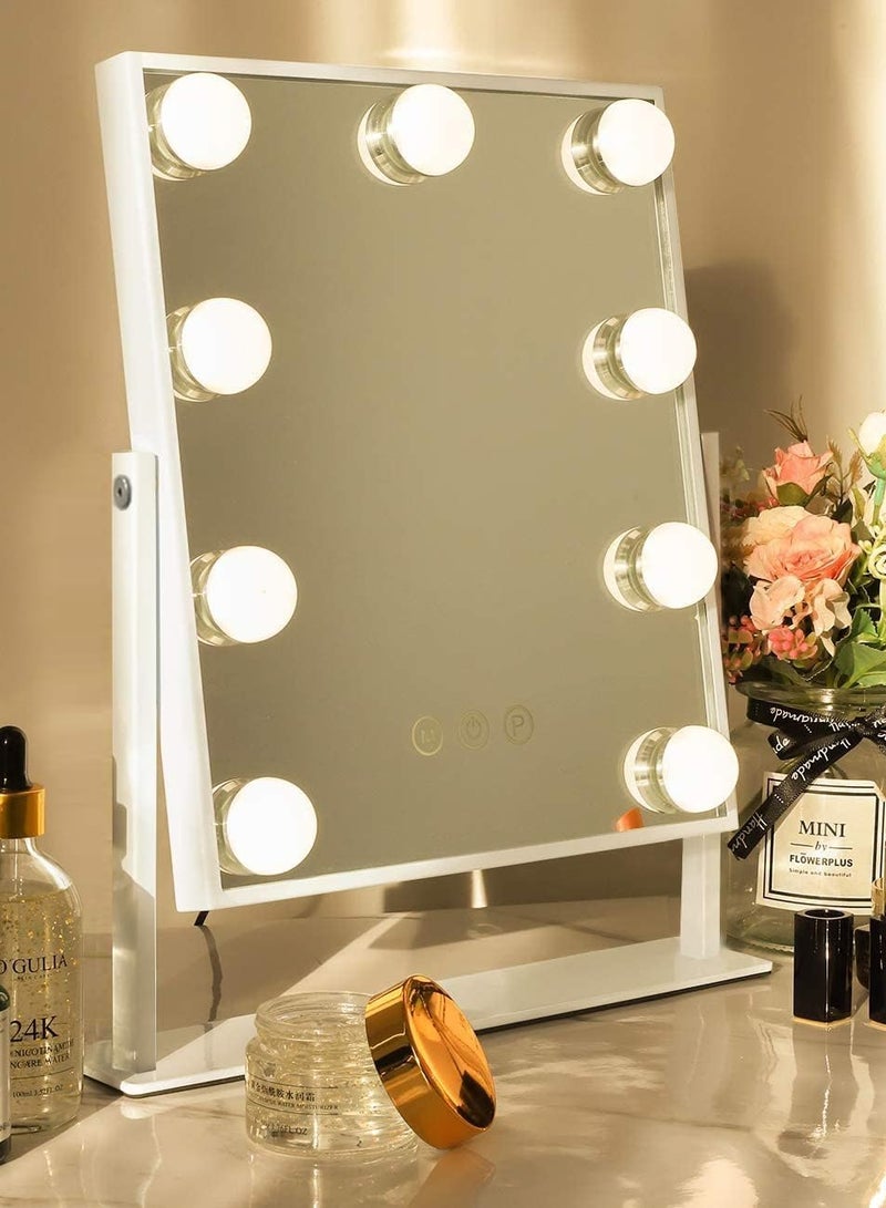 Makeup Mirror with Lights Hollywood Vanity Mirror with 3 Colors Lighting Modes, Touch Control, 360°Ratation, Dimmable 9 LED Bulbs Lighted Makeup Mirror for Dressing Room & Bedroom for Dressing Room & Bedroom  - Image 1