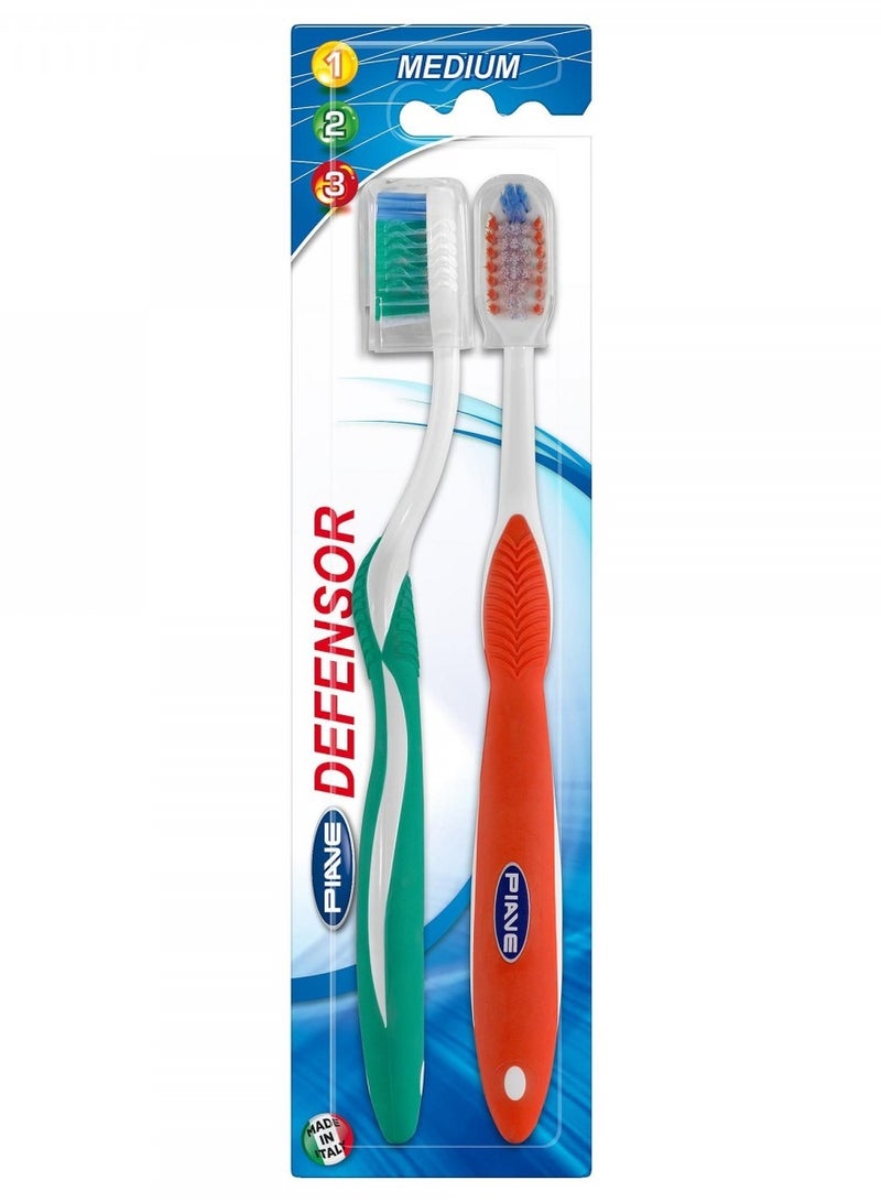 Piave Defensor Medium Toothbrush Set 2 Pcs, Plaque Removal & Gum Care