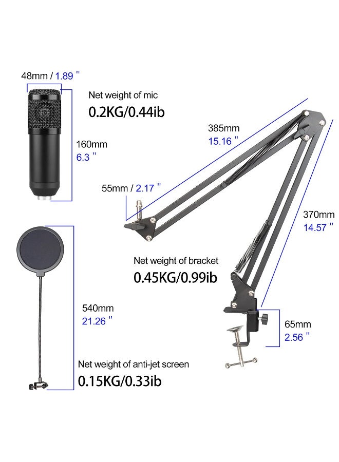حزمة الميكروفون المكثف ZFSZ Professional BM800 - ميكروفون تسجيل استوديو ذو نمط قطبي مع حامل ذراع مقصّي قابل للتعديل، وحامل عازل للصدمات، وفلتر صوت، وكابل XLR إلى 3.5 مم للاستخدام مع أجهزة الكمبيوتر، والبث المباشر، والبودكاست، والألعاب - Image 5