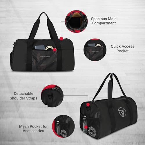 URBAN TRIBE Fury Gym Bag for Men and Women | Sports Duffle Bag with Shoe Compartment | Workout, Exercise, Fitness | Black - Image 3