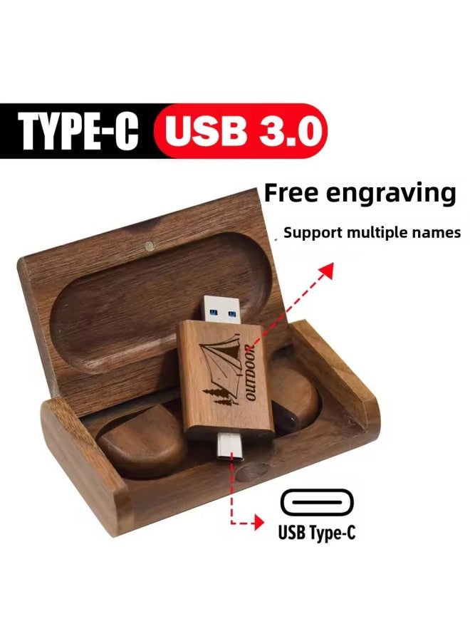 Loquat JASTER Wooden USB 3.0 USB Disk 128GB Large Capacity Mobile Phone USB Disk Creative Printable Engraving Graduation Gift-Colour:Bamboo Box+u Disk 2.0-Capacity:128GB - Image 2