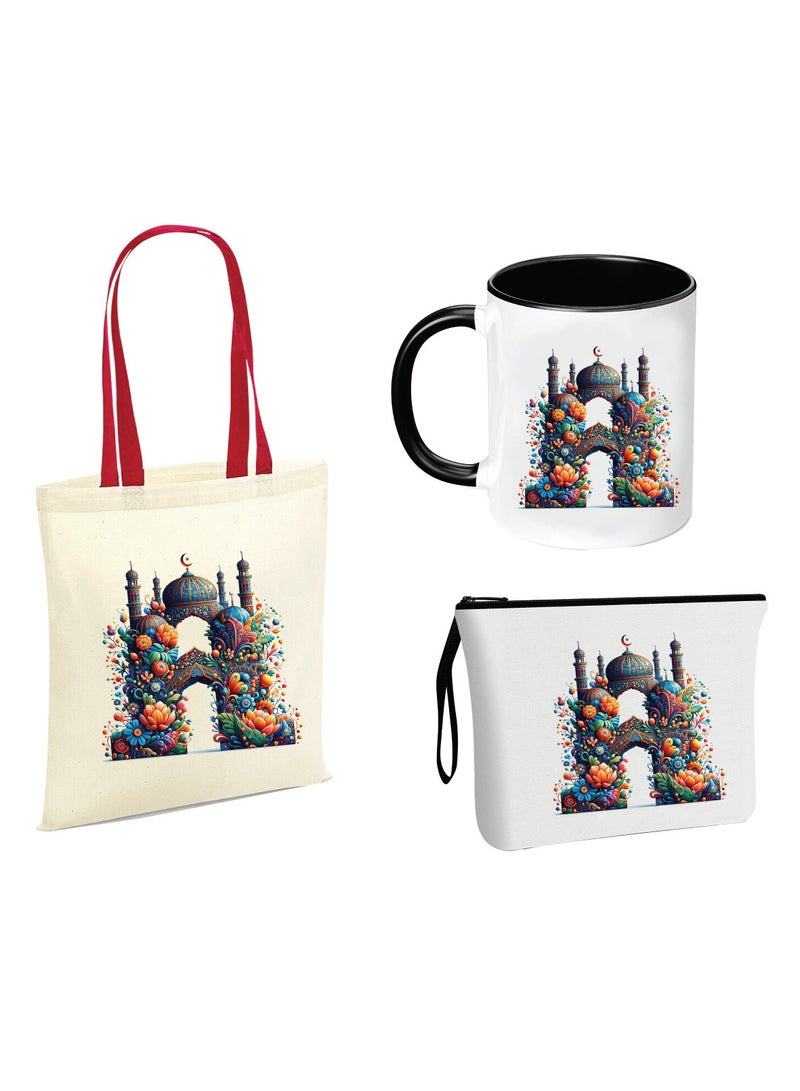 PRINTSHOP4ME Pack of 3 Initial Monogram Gift Set - Black Coffee Mug, Cosmetic Bag and Cotton Tote bag Set - Gift Set for Her - Perfect for Ramadan, School, Travel and Birthday Gift  - Image 1