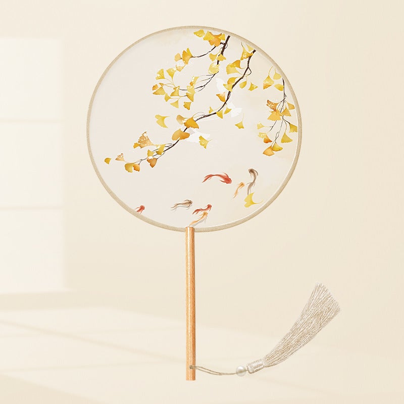 Semi-Transparent Round Fan Ancient Look Apricot fish (semi-permeable Silk) 