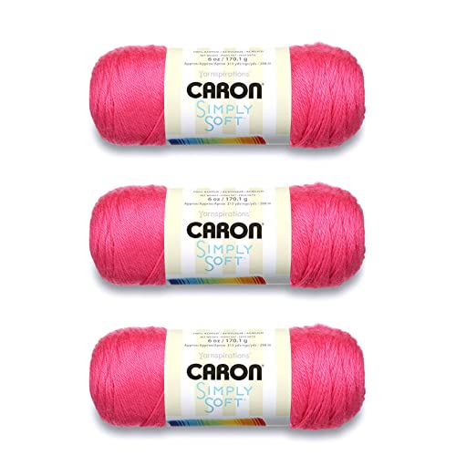 Caron Simply Soft Watermelon Brites Yarn - 3 Pack of 170g/6oz - Acrylic - 4 Medium (Worsted) - 315 Yards - Knitting/Crochet - Image 1