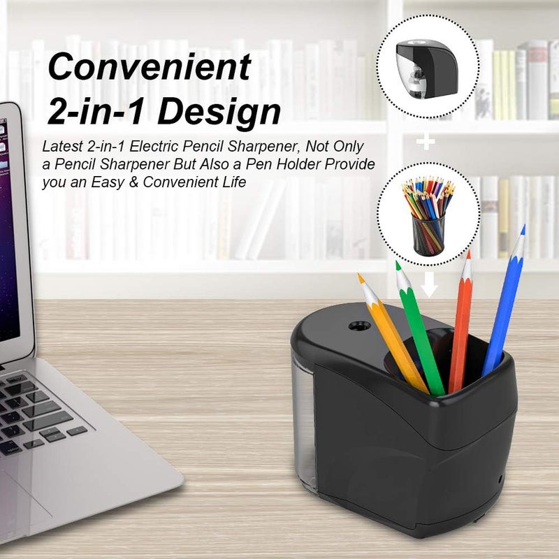RIYO RIYO Electric Pencil Sharpener Heavy-Duty Helical Blade Sharpener with Adapter/Battery Operated for No.2/ (6-8mm) Pencils with Auto Stop & Cleaning Brush in School/Classroom/Office (Black) - Image 2