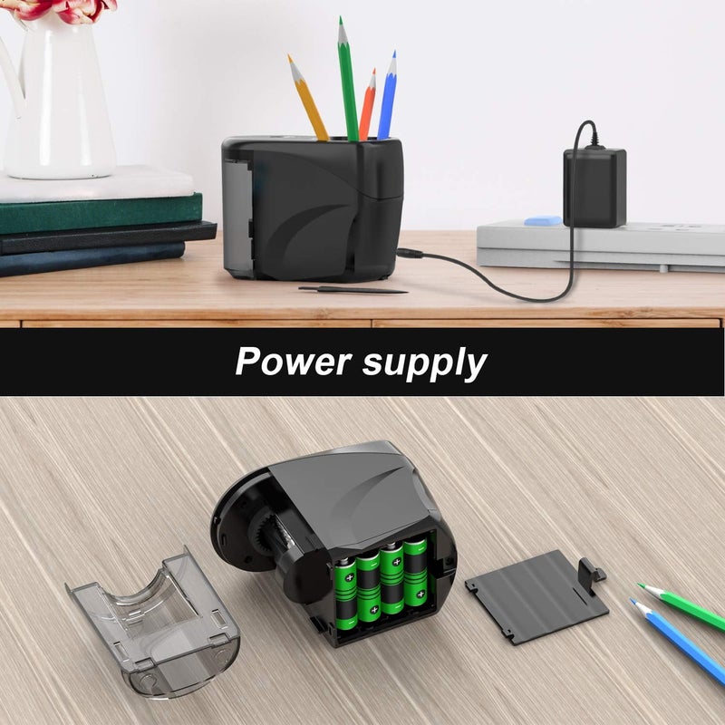 RIYO RIYO Electric Pencil Sharpener Heavy-Duty Helical Blade Sharpener with Adapter/Battery Operated for No.2/ (6-8mm) Pencils with Auto Stop & Cleaning Brush in School/Classroom/Office (Black) - Image 5