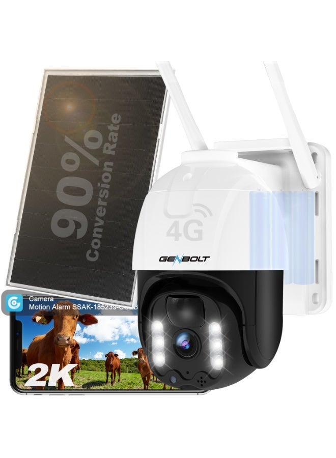 GENBOLT 4G LTE Solar Security Camera Outdoor Wireless, 2K PTZ Surveillance Camera with 15600mAh Battery, No WiFi Needed, PIR Human Detection, Auto Floodlight Alarm, Night Vision - Image 1