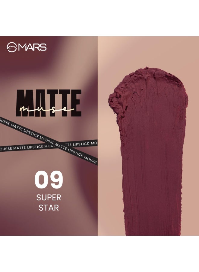 MARS Matte Muse Mousse Lipstick (3ml) (09-SUPER STAR) with Doe-Foot Applicator | Highly Pigmented | Smooth Texture | Hydrating Formula | Blurry Lips Effect - Image 3