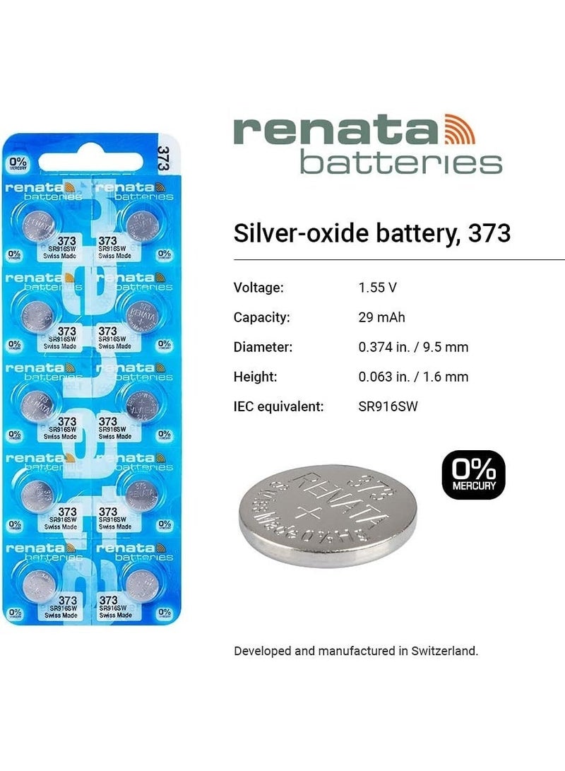 Renata Pack of 2 Silver Oxide 1.55V Watch Battery 373 SR916SW- Swiss Made Zero Mercury Button Cells - Image 2