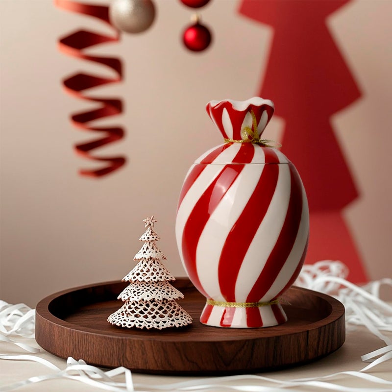DIF DECO Christmas Ceramic Food Storage Jars with Lid, 24.7 OZ Hand printed Xmas Candy Jar Coffee Cookie Container for Snacks, Sugar Containers, Tea, Spice, Cereal, Nut - 700ml - Image 1