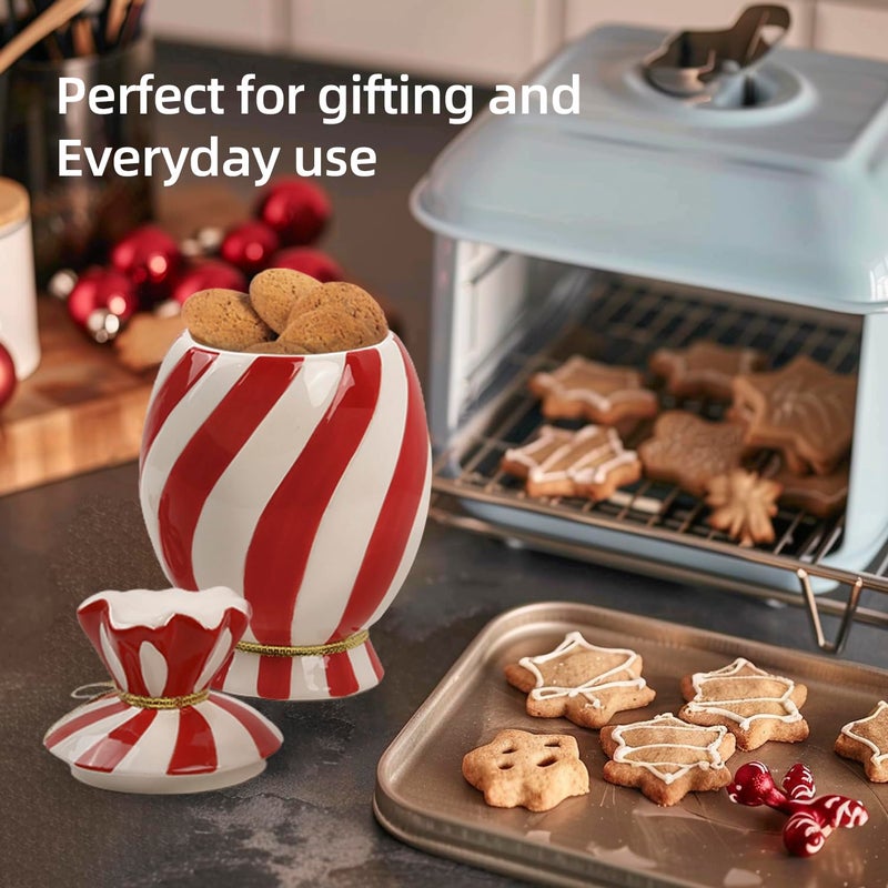 DIF DECO Christmas Ceramic Food Storage Jars with Lid, 24.7 OZ Hand printed Xmas Candy Jar Coffee Cookie Container for Snacks, Sugar Containers, Tea, Spice, Cereal, Nut - 700ml - Image 2