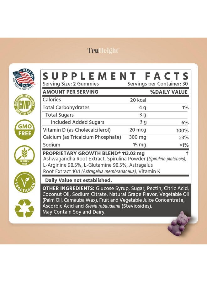 TruHeight Growth Gummies (Grape) Natural Growth & Development Supplement for Kids & Teens - Vitamin D, K, Calcium & Ashwaganda - Bone Strength Vitamins - Picky Eater Vitamin for Kids - Ages 5+ - Image 5