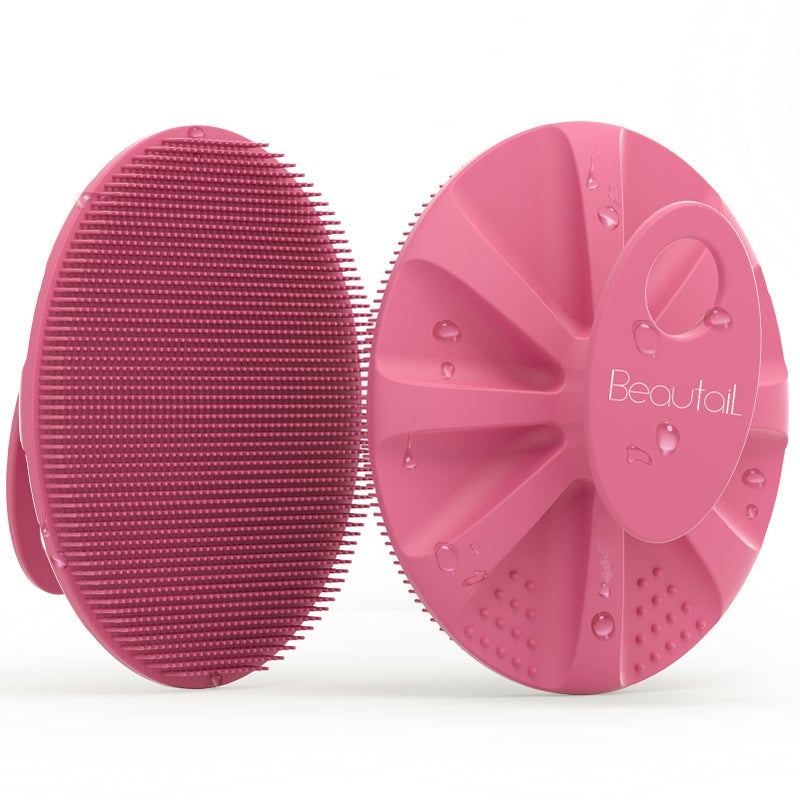 BEAUTAIL Silicone Body Scrubber Shower Bath Wash Brush Gentle Exfoliating Scrub Cleansing Loofah for Women Men Baby Sensitive Skin Easy to Clean Lather Nicely More Hygienic 1 Pack Pink