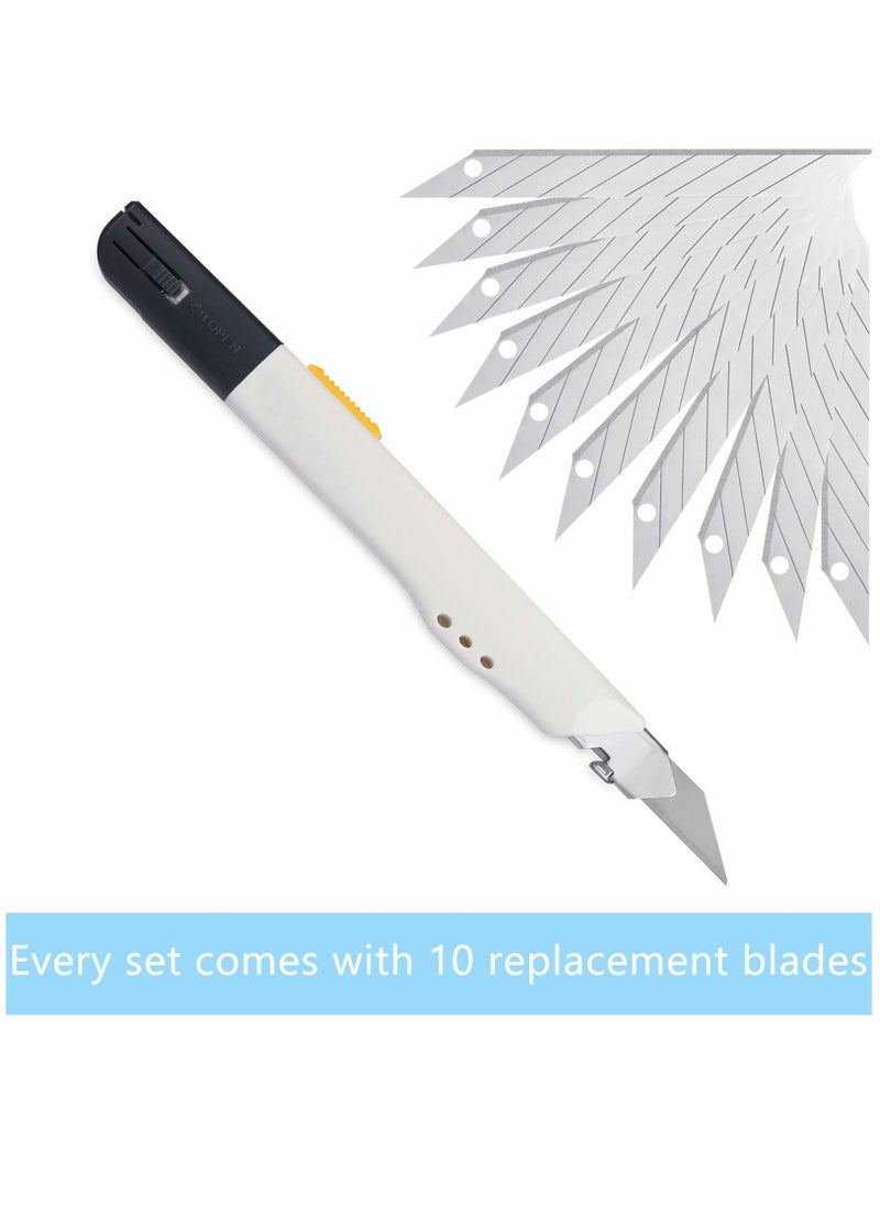 SYOSI - Utility Knife, Portable Box Cutter, Fine Point Arts and Crafts Blade for Precision Cutting, with 10 Pieces Art DIY White - Image 1