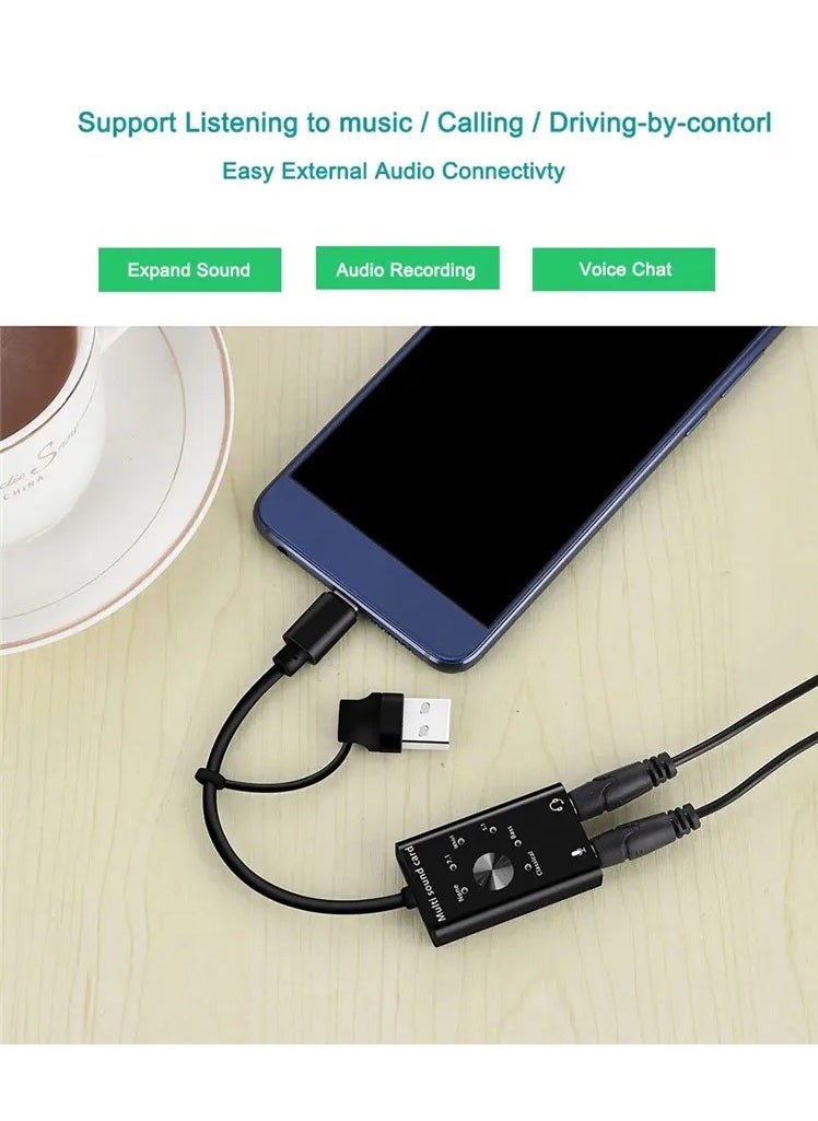 ELIKLIV External sound card USB 7.1 5.1 + Type-C to 3.5mm connector, headphone audio adapter, microphone for Windows, Mac, Linux, Android USB sound card USB and USB C to 3.5mm audio adapter Stereo headset and microphone adapter Compatible with 6 sound effects  - Image 4