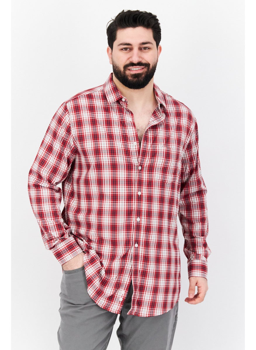 Club Room - Men Regular Fit Plaid Long Sleeves Casual Shirt, Red Combo - Image 1