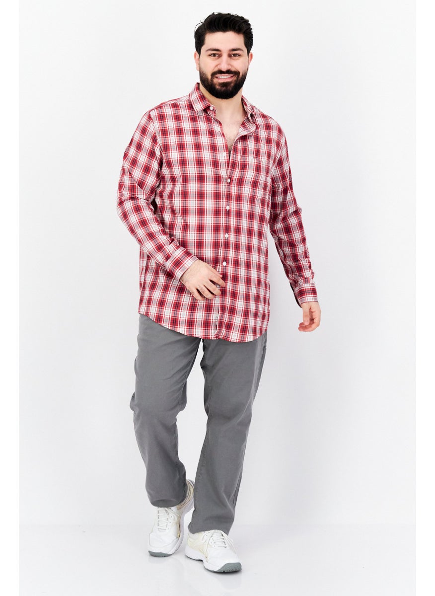 Club Room - Men Regular Fit Plaid Long Sleeves Casual Shirt, Red Combo - Image 1