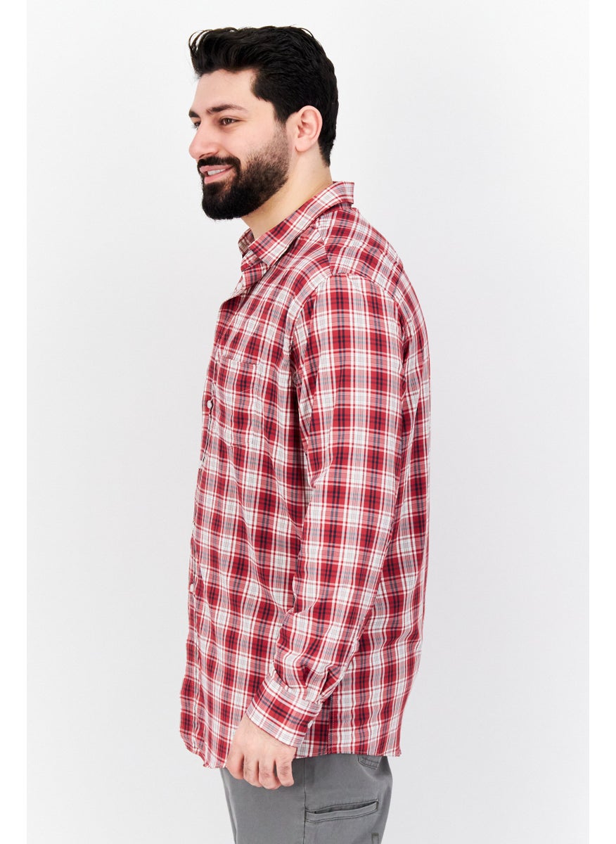 Club Room - Men Regular Fit Plaid Long Sleeves Casual Shirt, Red Combo - Image 1