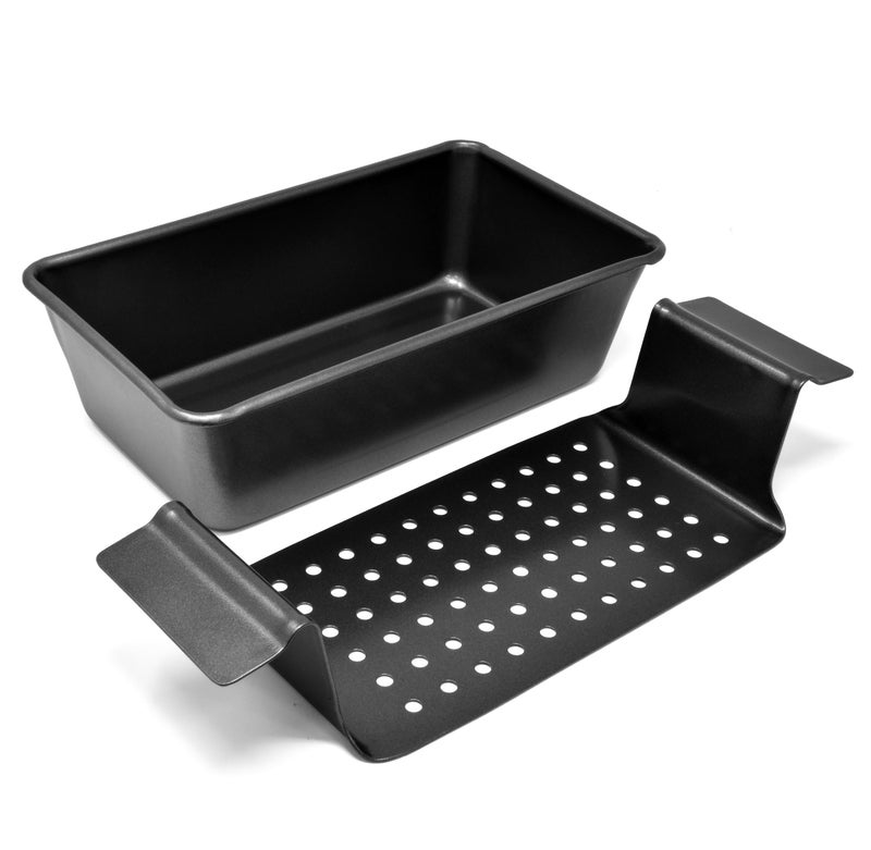 PERLLI Meat Loaf Pan with Drip Tray  2 Pc 98 x 57 In HighCarbonSteel Nonstick Meatloaf Pan with Drain Tray  Large BPAFree Oven Loaf Pan for Baking Bread Cakes Roasting Meat  More