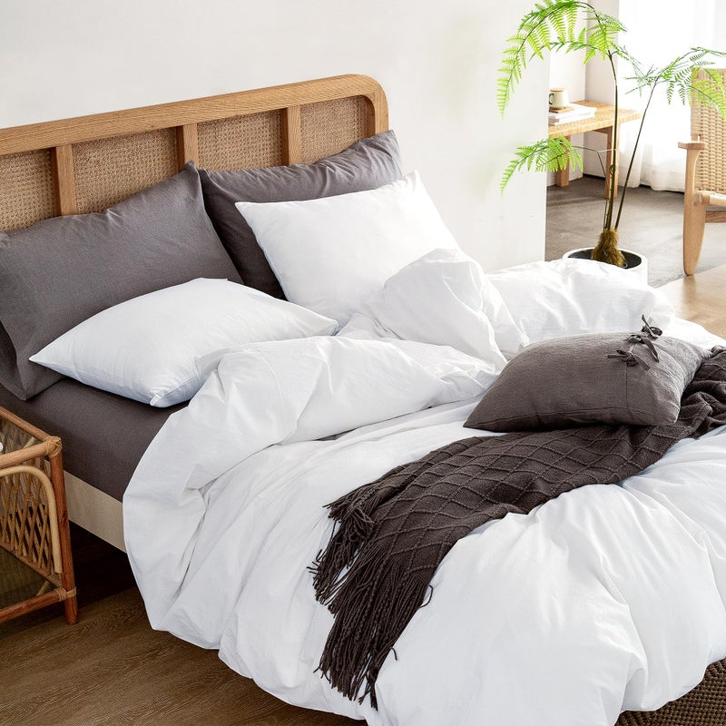 ATsense Duvet Cover, Queen Size, 100% Washed Cotton, Linen Feel, White Comforter Cover Set, Super Soft Comfortable, 3-Piece Bedding Set, Easy Care, Simple Farmhouse Style - Image 2