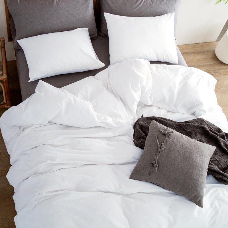 ATsense Duvet Cover, Queen Size, 100% Washed Cotton, Linen Feel, White Comforter Cover Set, Super Soft Comfortable, 3-Piece Bedding Set, Easy Care, Simple Farmhouse Style - Image 4