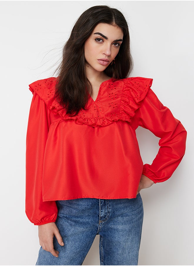 Pomegranate Blossom Flounce Detail Woven Blouse TWOSS24BZ00342 - pzsku/Z74EEAD259C4B335D502BZ/45/_/1730941497/0ea42d28-c531-40f7-b859-7ef584083a2a