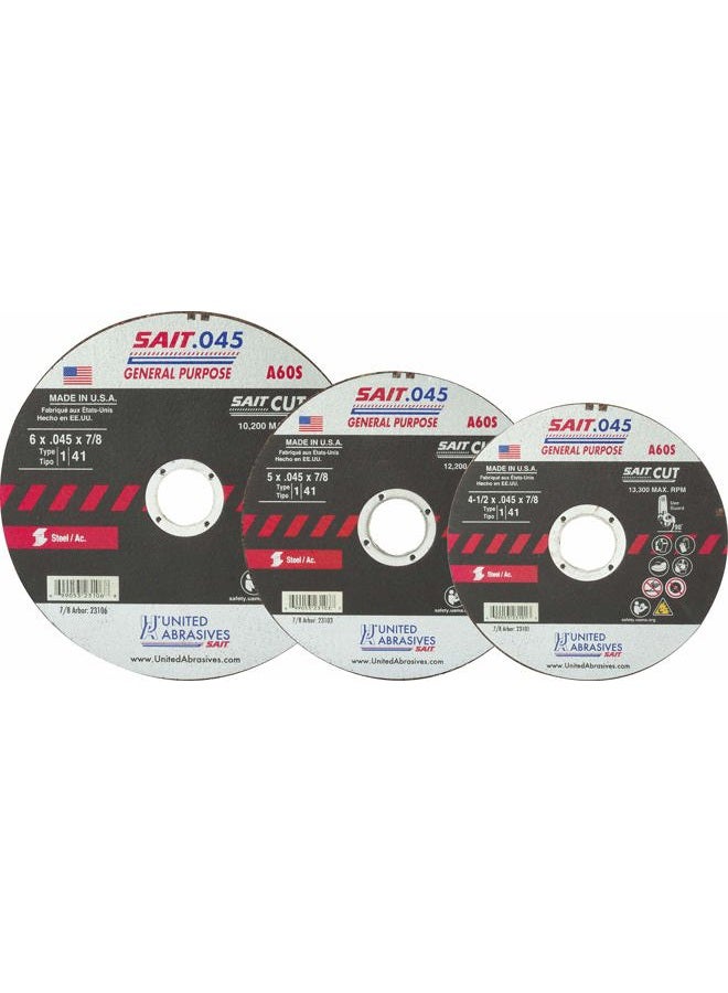United Abrasives عجلات قطع عامة SAIT 23107 A60S (النوع 1/النوع 41 مسطحة) 7" x .045" x 5/8"، عبوة 50 - Image 2