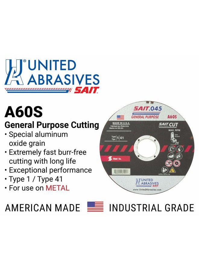 United Abrasives عجلات قطع عامة SAIT 23107 A60S (النوع 1/النوع 41 مسطحة) 7" x .045" x 5/8"، عبوة 50 - Image 3