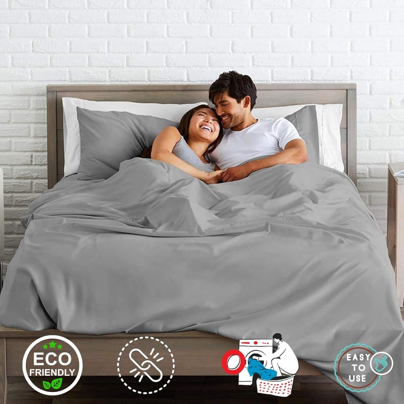 DEEKASU ENTERPRISES ديكاسو إنتربرايزس ملاءة سرير مزدوجة من قطن سادة 300 TC بحجم مزدوج 90 × 100 بوصة مع 2 غطاء وسادة بحجم 18 × 28 بوصة - Image 3