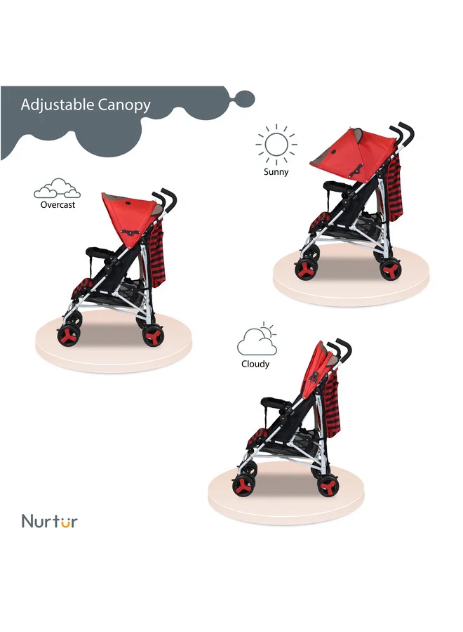 Nurtur Luca Character Baby/Kids Lightweight Stroller 0 36 Months, Storage Basket, Detachable Bumper, 5 Point Safety Harness, Compact Design with shoulder strap - Red