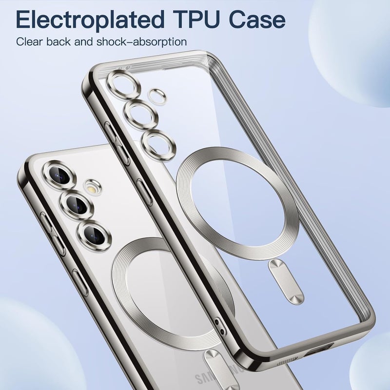 VONZEE Clear Logo Electroplating Transparent Case for Samsung A55 5G, Magnetic Plating [Support for MagSafe Charger] Electroplate TPU Cover, Individual Camera Protection for Each Lens - Grey - Image 3