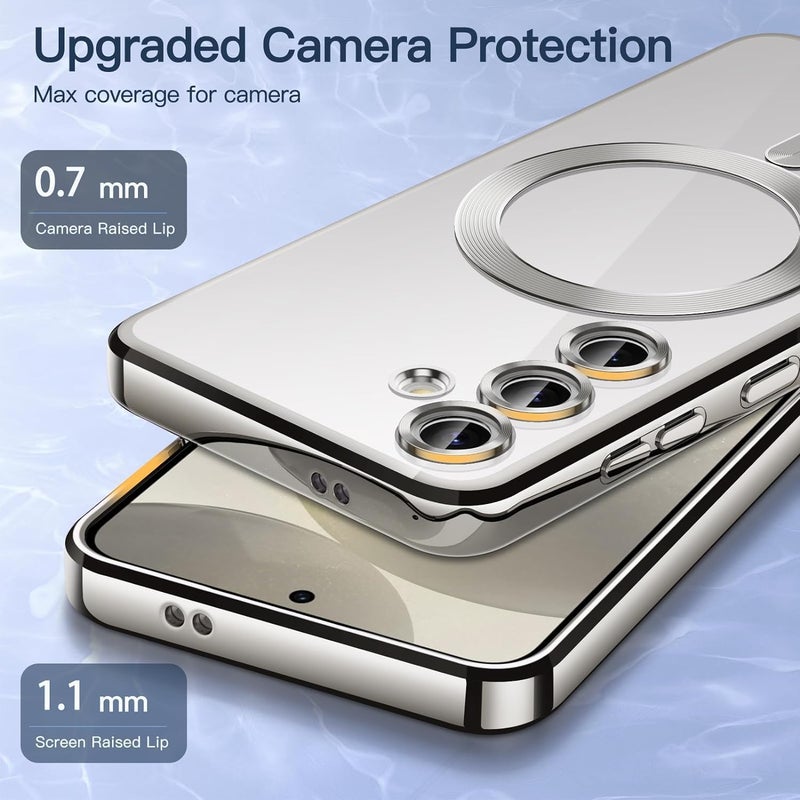 VONZEE Clear Logo Electroplating Transparent Case for Samsung A55 5G, Magnetic Plating [Support for MagSafe Charger] Electroplate TPU Cover, Individual Camera Protection for Each Lens - Grey - Image 4