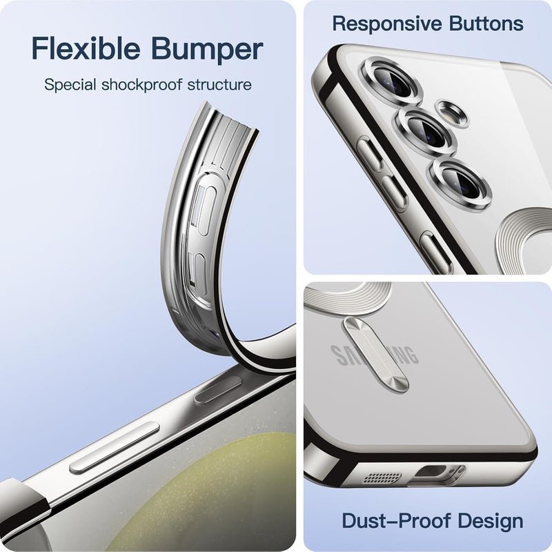 VONZEE Clear Logo Electroplating Transparent Case for Samsung A55 5G, Magnetic Plating [Support for MagSafe Charger] Electroplate TPU Cover, Individual Camera Protection for Each Lens - Grey - Image 5