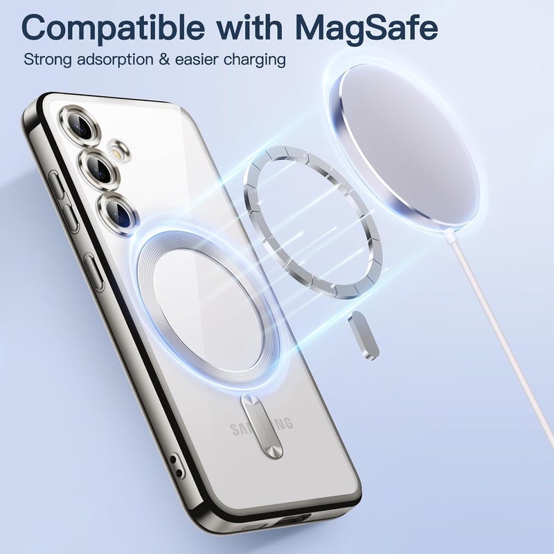 VONZEE Clear Logo Electroplating Transparent Case for Samsung A55 5G, Magnetic Plating [Support for MagSafe Charger] Electroplate TPU Cover, Individual Camera Protection for Each Lens - Grey - Image 2