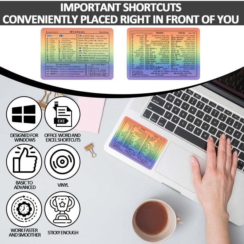 LLOUSSAK 4pcs Windows Shortcut Sticker, Excel Cheat Sheet, Shortcut Stickers for Laptop, Reference Guide Keyboard Shortcut Sticker, Laptop Keyboard Stickers, Keyboard Shortcuts Cheat Sheet(Gradient) - Image 3