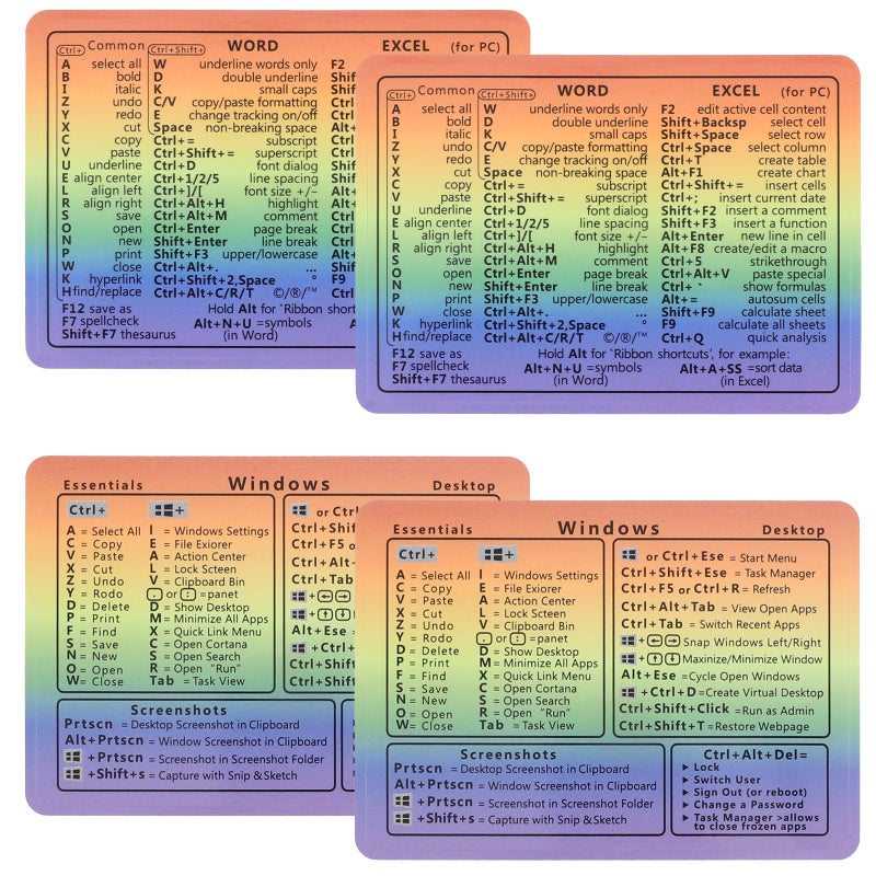 LLOUSSAK 4pcs Windows Shortcut Sticker, Excel Cheat Sheet, Shortcut Stickers for Laptop, Reference Guide Keyboard Shortcut Sticker, Laptop Keyboard Stickers, Keyboard Shortcuts Cheat Sheet(Gradient) - Image 1