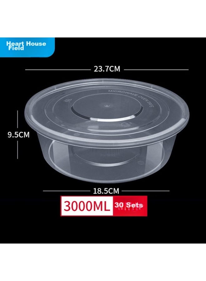 Temeiju Disposable Food Containers, Takeout Packaging Boxes With Lids, Round Soup Bowls, Large Capacity Plastic Dining Bowls, 3000 Model, 30 Sets - Image 1