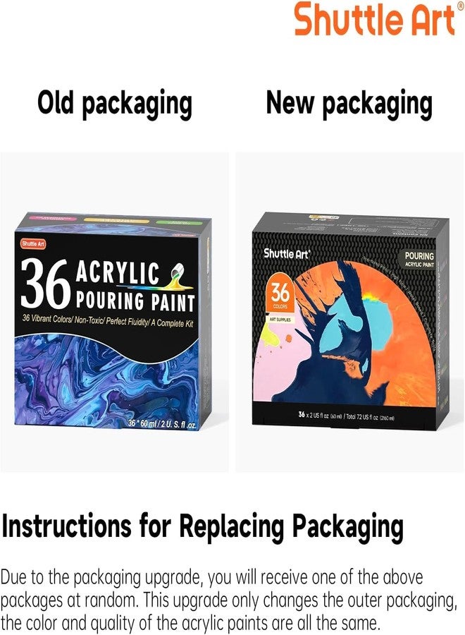 Shuttle Art Acrylic Pouring Paint, Set of 36 Bottles (2 oz/60ml) Pre-Mixed High-Flow Pouring Supplies with Canvas, Silicone Oil, Measuring Cups, Tablecloths, Complete Paint Pouring Kit - Image 3
