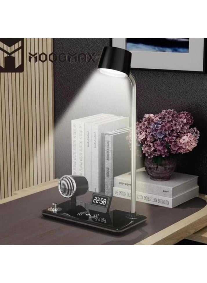 موجماكس شاحن لاسلكي 4 في 1 مع سماعة بلوتوث وإضاءة مكتبية من MOOGMAX، شحن سريع بقوة 15 واط، تصميم أنيق متعدد الاستخدامات - Image 2