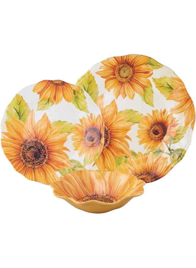 UPware 12 Piece Sunflower Melamine Dinnerware Sets Outdoor Dishes Set Plates and Bowls Sets Service for 4 Yellow - Image 2