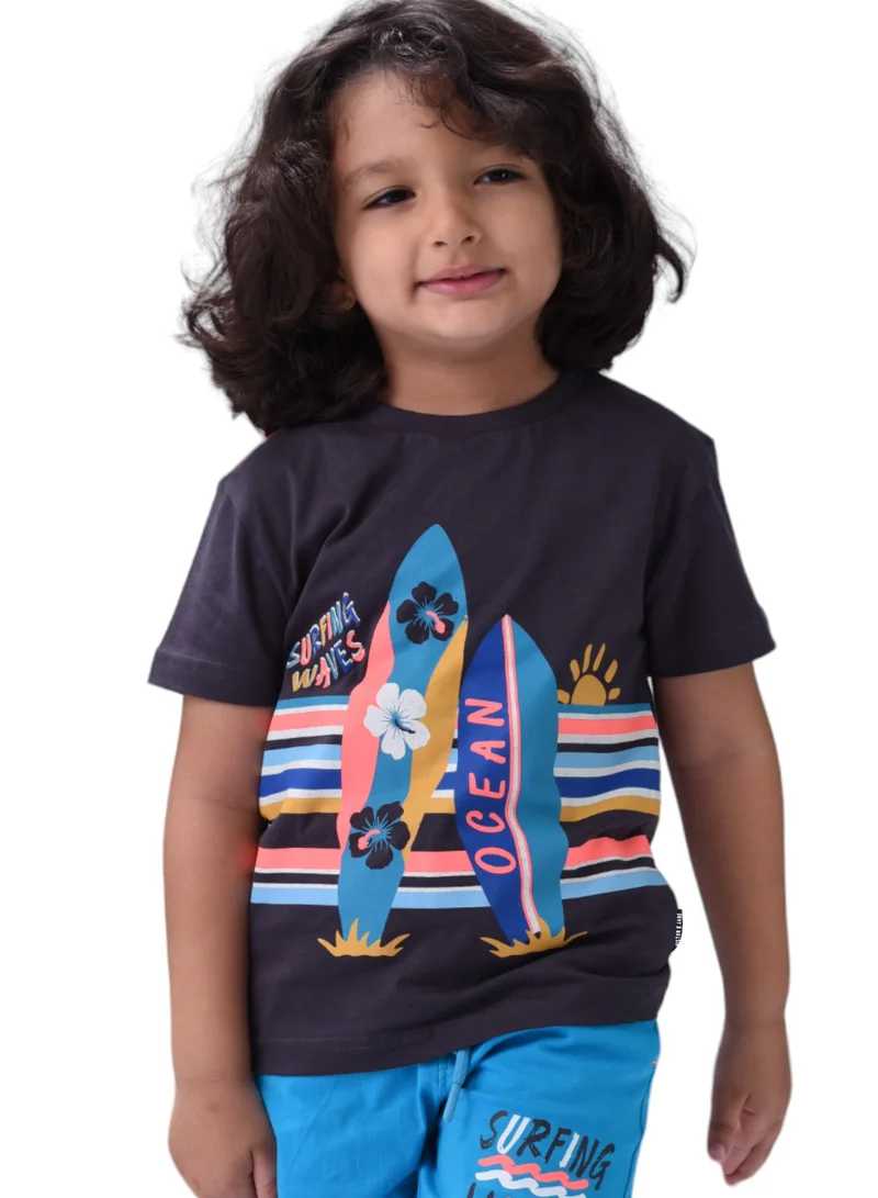 victor and jane Kids Boys Set Comfortable 2-Piece T-Shirt & Shorts Set (2-8 Years)- Grey & Blue