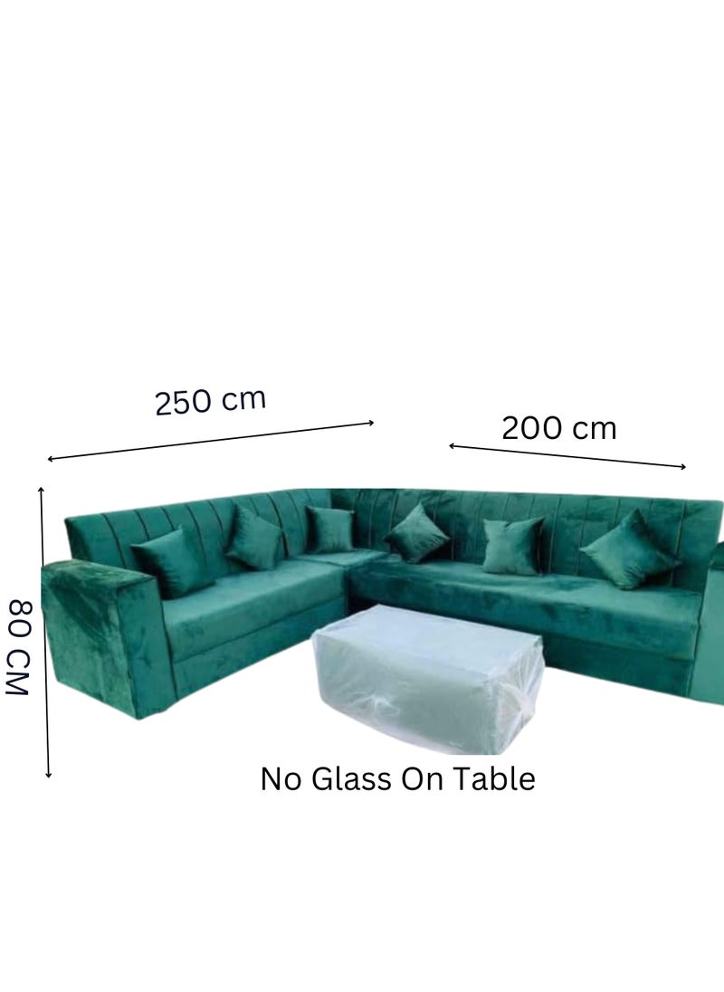 Maharat Al Bahar - L Shape Mab Sofa Set With Table & Pillow  6 Seaters Green250x80x80 - Image 1